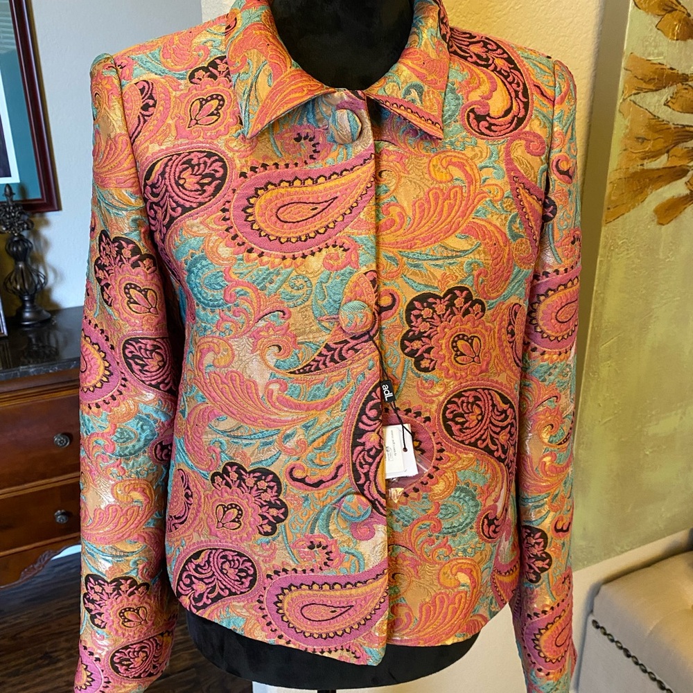 Vibrant Pink and Orange Blazer with Paisley Pattern - Picture 8 of 8